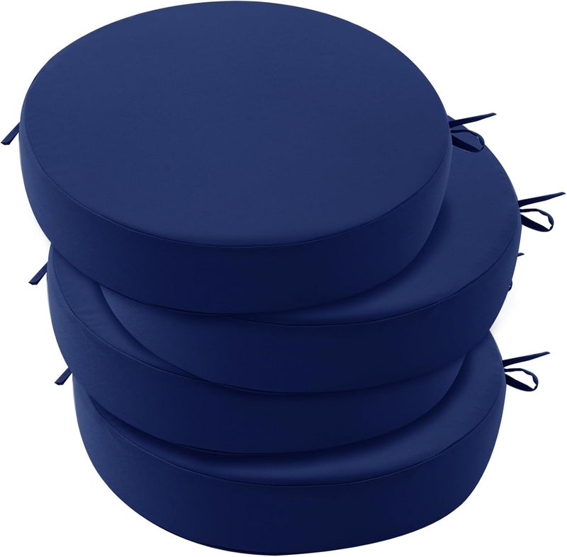 Summsun Outdoor Bistro Chair Cushions Set of 4, 15" D x 3" H Round Chair Cushions Waterproof and Fade Resistant Chair Cushion Pads with Non-Slip Ties and Removable Covers for Garden, Navy Blue - Image 1